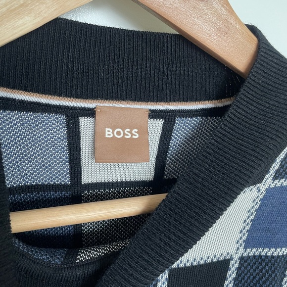 BNWOT BOSS REGULAR-FIT SWEATER WITH CHECK PATTERN AND SOLID RIBBING - Picture 7 of 12